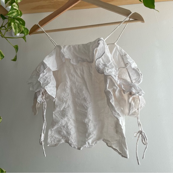 🪷🌸🌷Club Monaco White Cotton Off The Shoulder Open Sleeve Ruffled Top - Picture 2 of 6